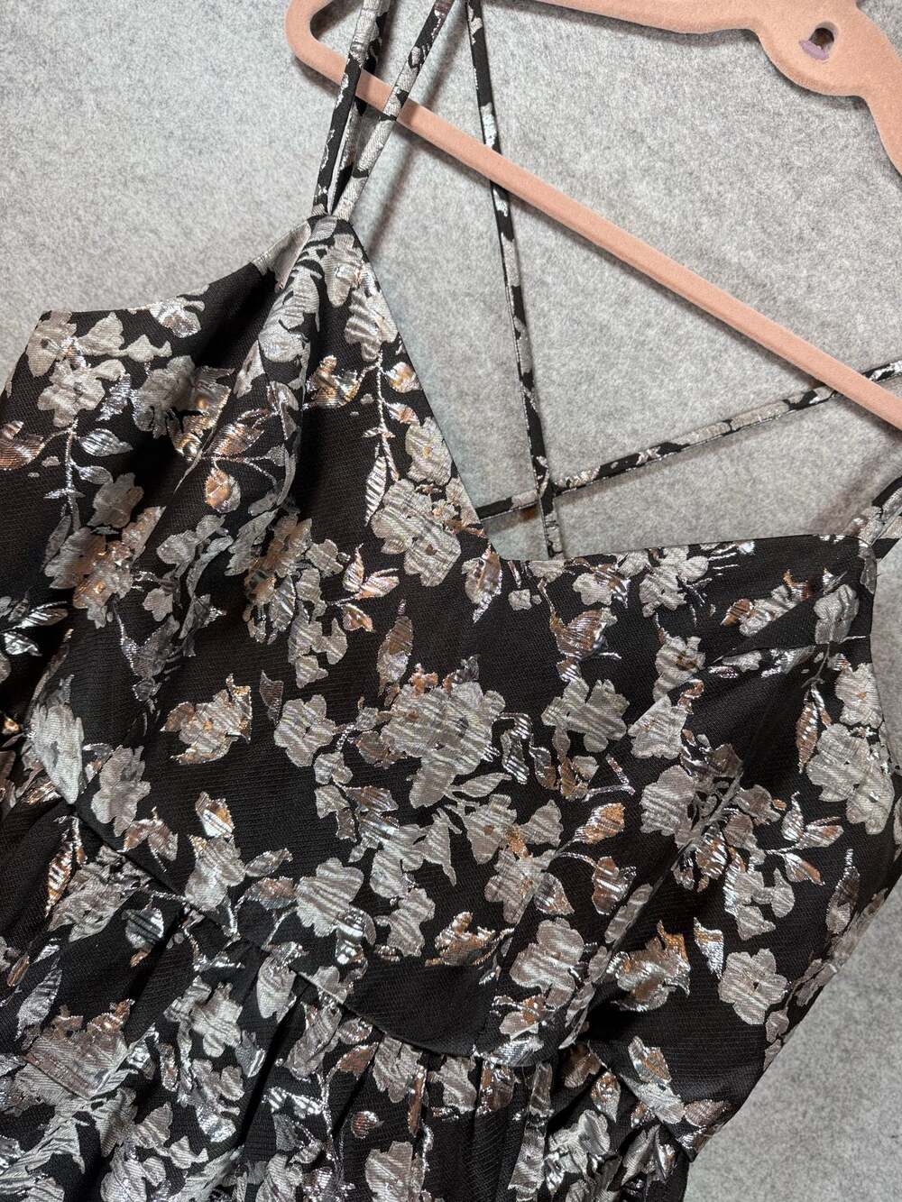 B. Darlin Black and Silver Floral Metallic Fit and‎ Flare Dress Size 20W